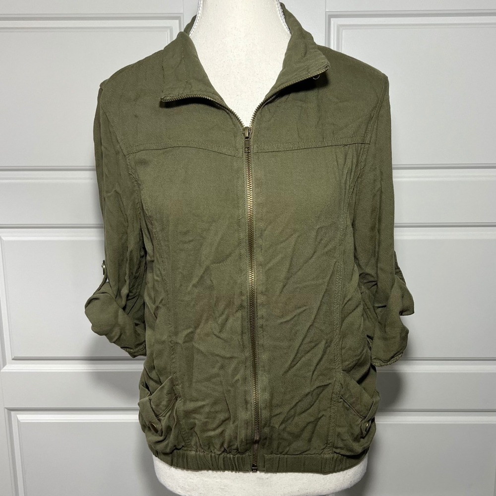 Pinky Olive‎ Green Utility Jacket Roll Tab Sleeves Lightweight Juniors Large